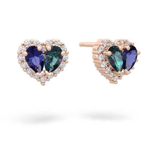 lab sapphire-alexandrite halo-heart earrings