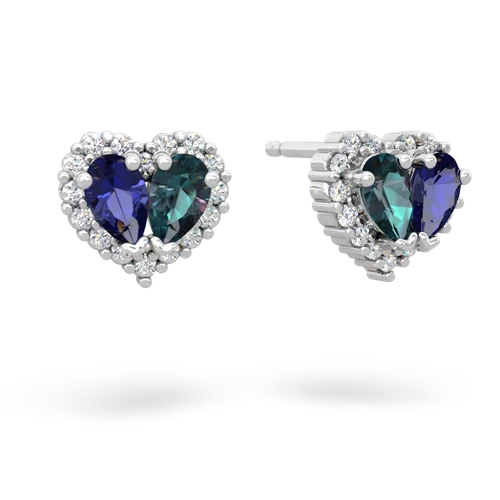 lab sapphire-alexandrite halo-heart earrings