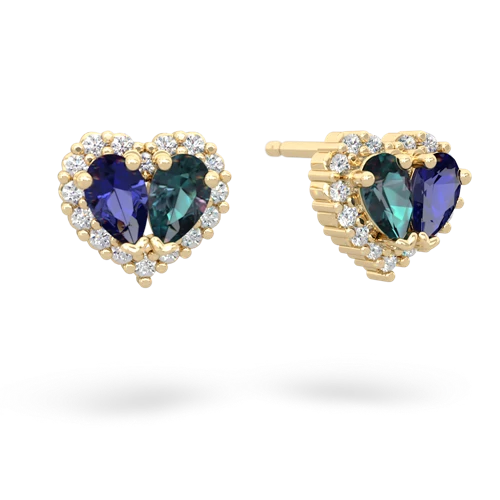 lab sapphire-alexandrite halo-heart earrings