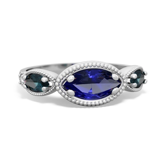 lab sapphire-alexandrite milgrain marquise ring