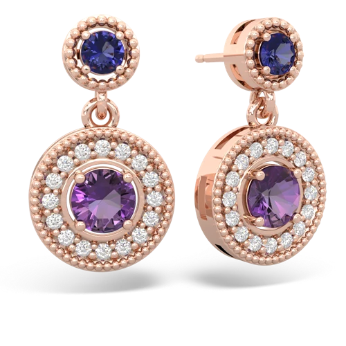 lab sapphire-amethyst halo earrings