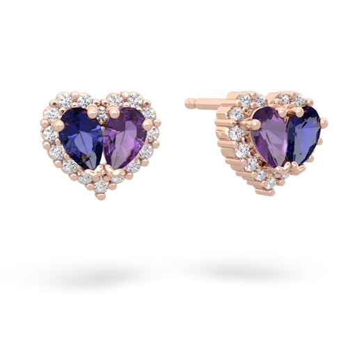 lab sapphire-amethyst halo-heart earrings