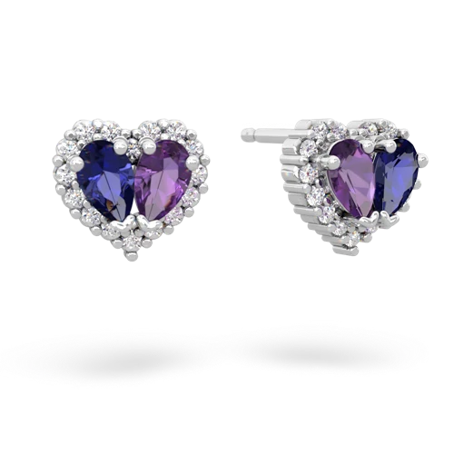 lab sapphire-amethyst halo-heart earrings