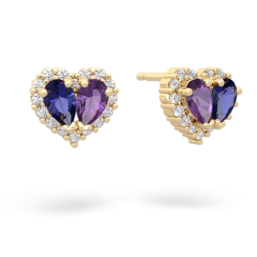 lab sapphire-amethyst halo-heart earrings