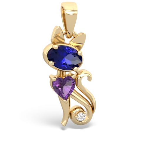 lab sapphire-amethyst kitten pendant