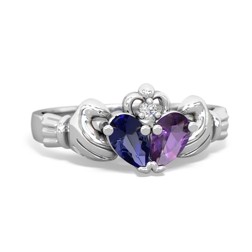 lab sapphire-amethyst claddagh ring