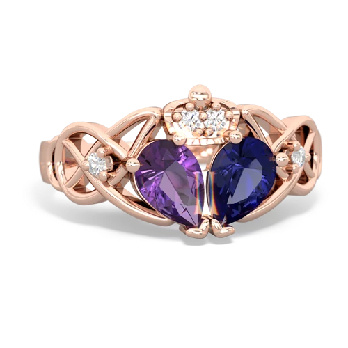 lab sapphire-amethyst claddagh ring