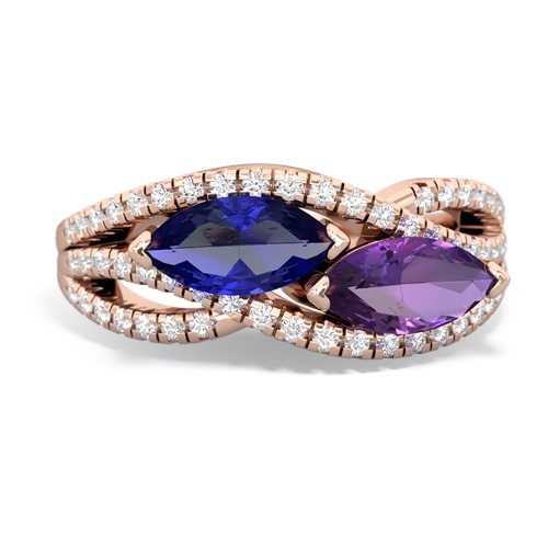 lab sapphire-amethyst double heart ring