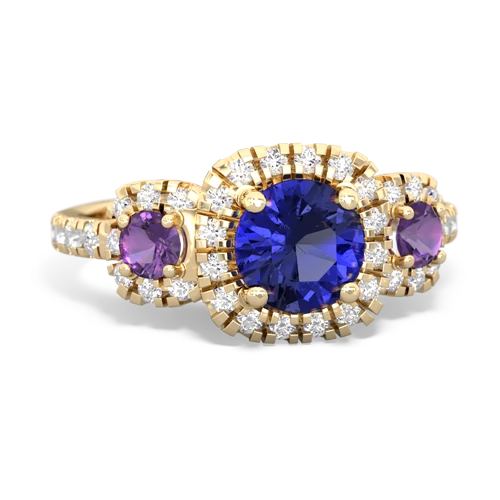 lab sapphire-amethyst three stone regal ring