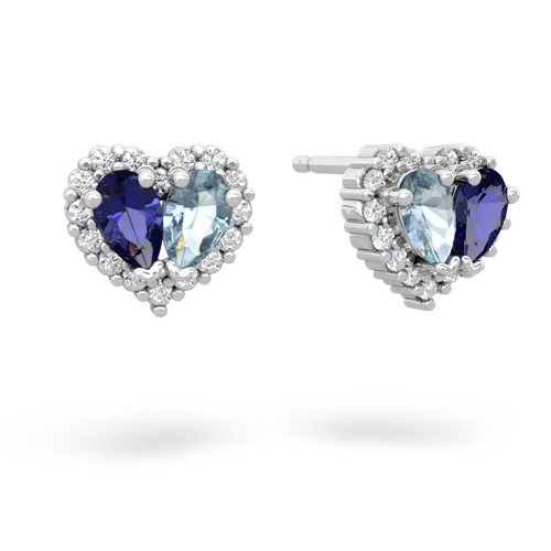lab sapphire-aquamarine halo-heart earrings