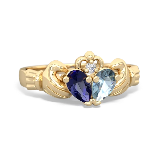 lab sapphire-aquamarine claddagh ring