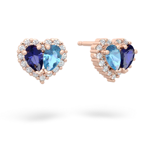 lab sapphire-blue topaz halo-heart earrings