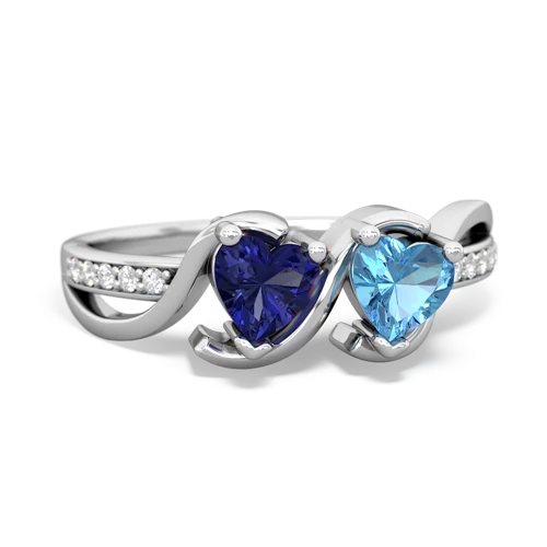 lab sapphire-blue topaz double heart ring