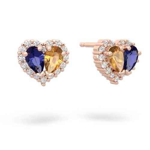 lab sapphire-citrine halo-heart earrings