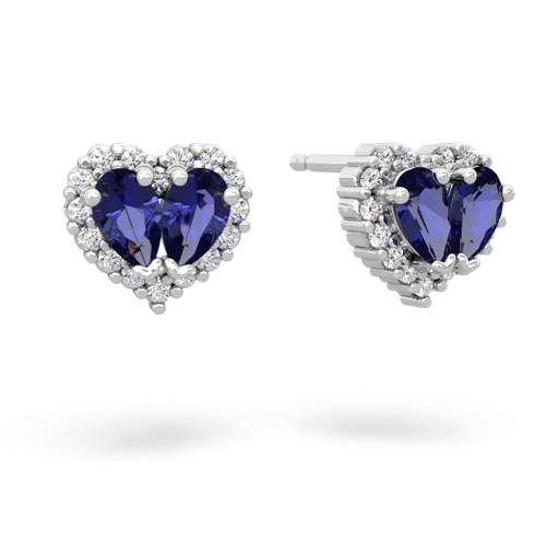 lab sapphire halo-heart earrings