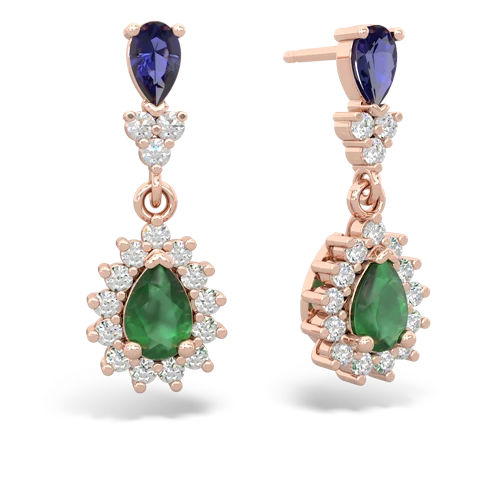 lab sapphire-emerald dangle earrings