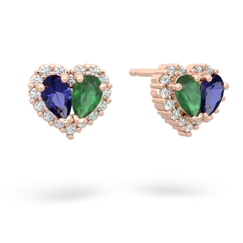 lab sapphire-emerald halo-heart earrings