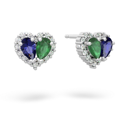 lab sapphire-emerald halo-heart earrings