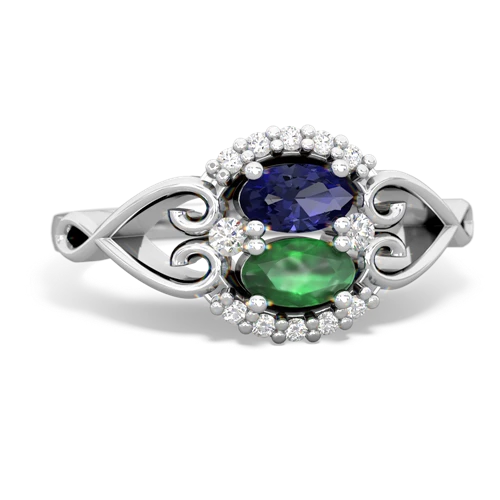 lab sapphire-emerald antique keepsake ring