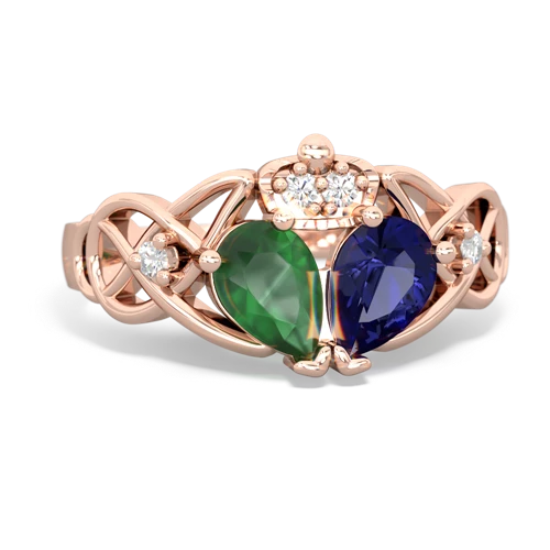 lab sapphire-emerald claddagh ring