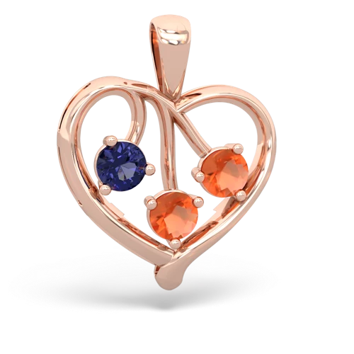 lab sapphire-fire opal love heart pendant