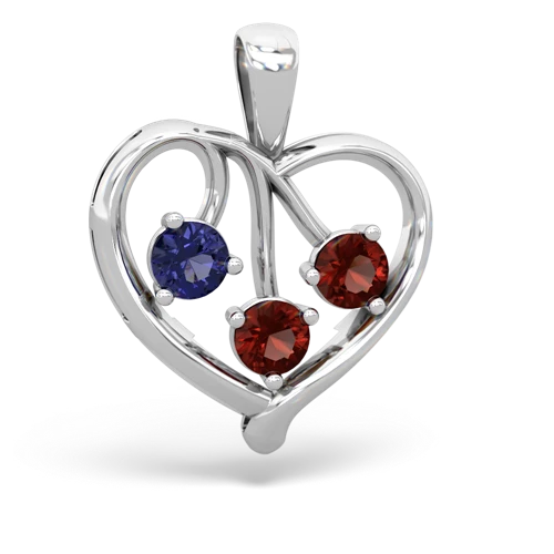 lab sapphire-garnet love heart pendant