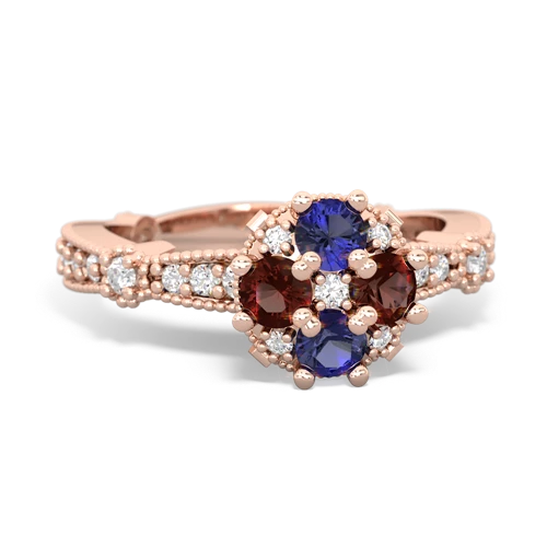 lab sapphire-garnet art deco engagement ring