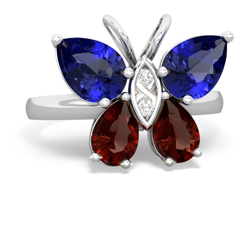 lab sapphire-garnet butterfly ring