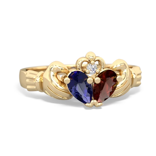 lab sapphire-garnet claddagh ring