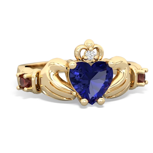 lab sapphire-garnet claddagh ring