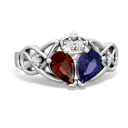 lab sapphire-garnet claddagh ring