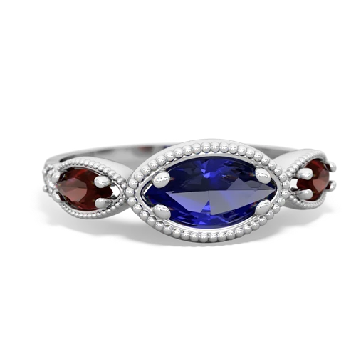 lab sapphire-garnet milgrain marquise ring