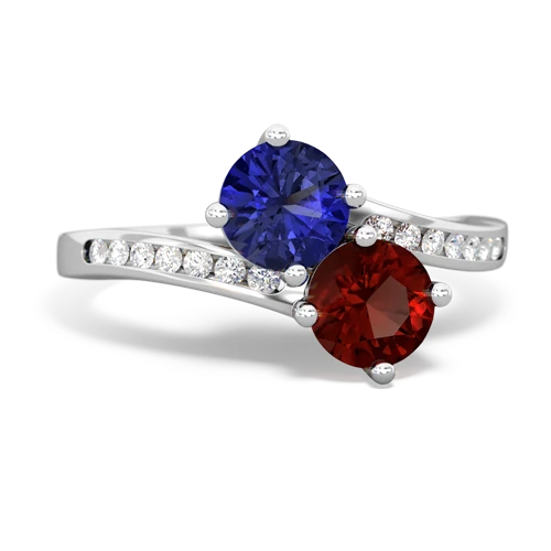 lab sapphire-garnet two stone channel ring