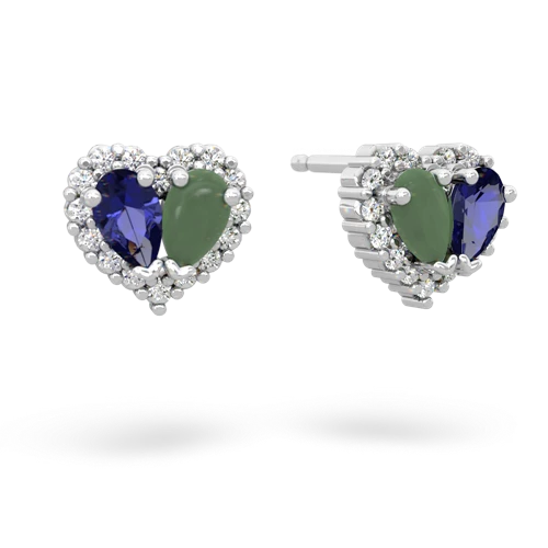 lab sapphire-jade halo-heart earrings