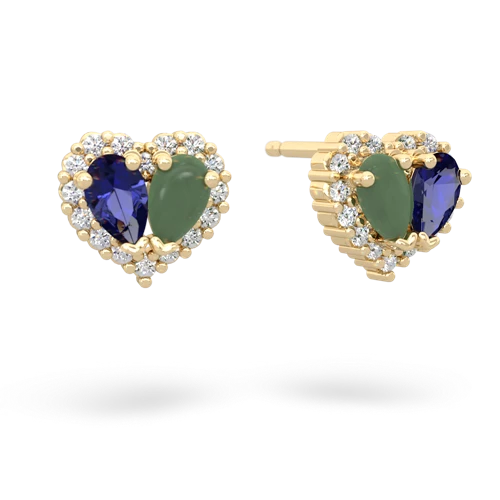 lab sapphire-jade halo-heart earrings