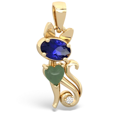 lab sapphire-jade kitten pendant