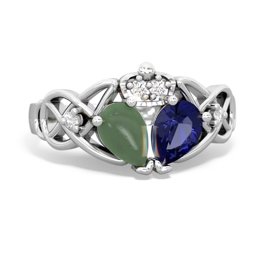 lab sapphire-jade claddagh ring