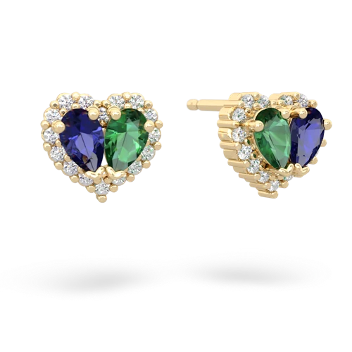lab sapphire-lab emerald halo-heart earrings