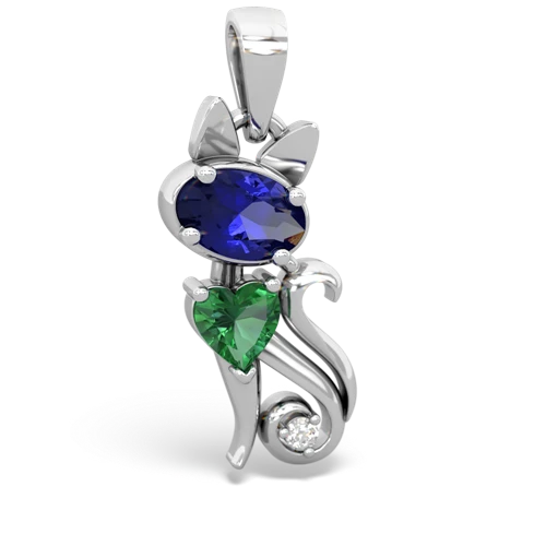 lab sapphire-lab emerald kitten pendant