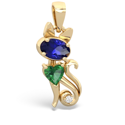 lab sapphire-lab emerald kitten pendant