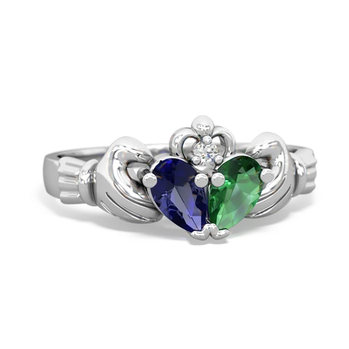 lab sapphire-lab emerald claddagh ring