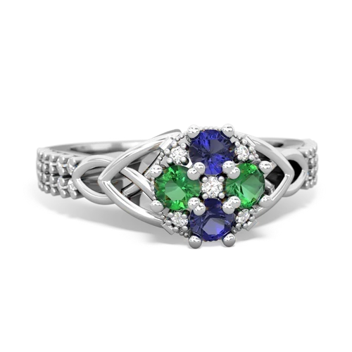 lab sapphire-lab emerald engagement ring