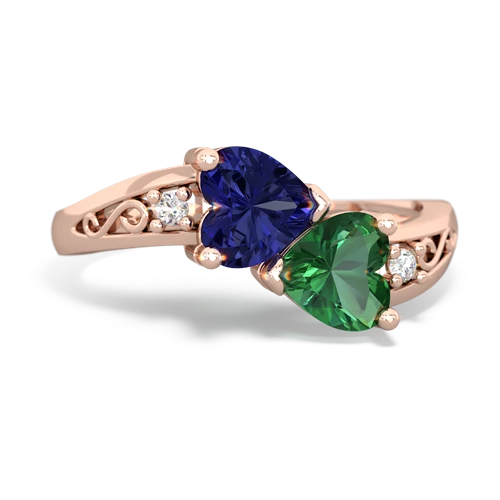 lab sapphire-lab emerald filligree ring