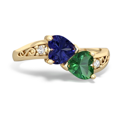 lab sapphire-lab emerald filligree ring