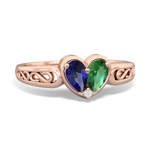 lab sapphire-lab emerald filligree ring