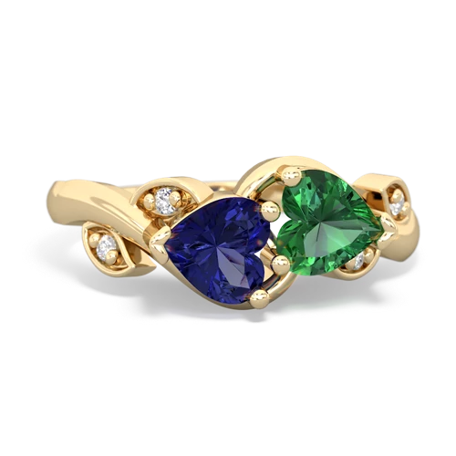 lab sapphire-lab emerald floral keepsake ring