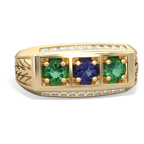 lab sapphire-lab emerald three stone ring