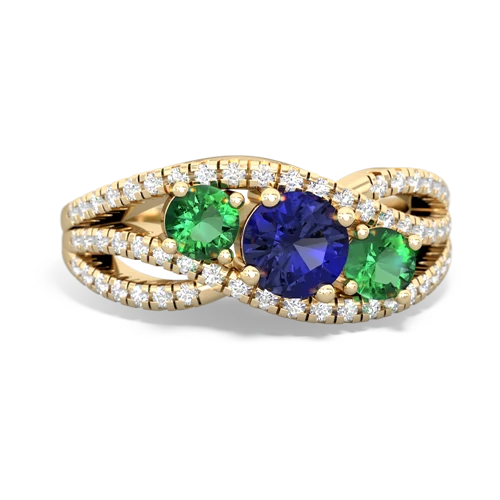 lab sapphire-lab emerald three stone pave ring