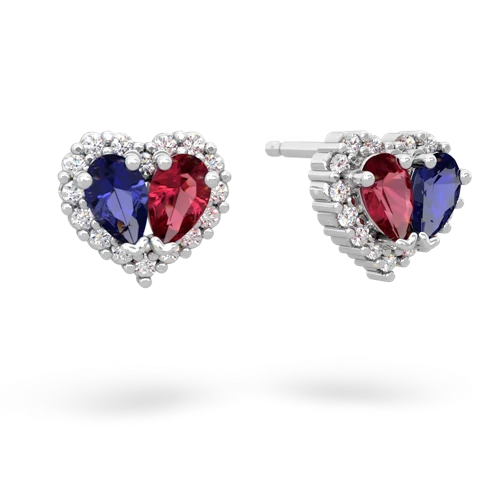lab sapphire-lab ruby halo-heart earrings