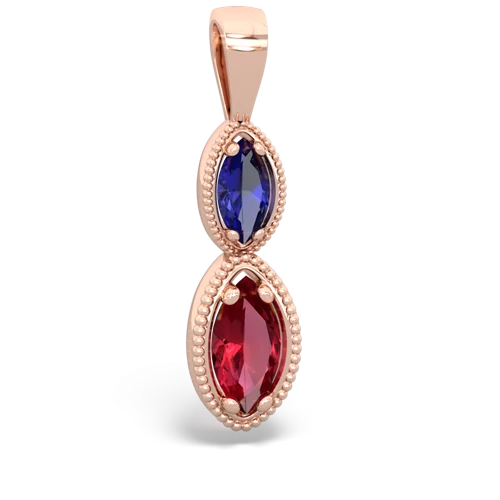 lab sapphire-lab ruby antique milgrain pendant